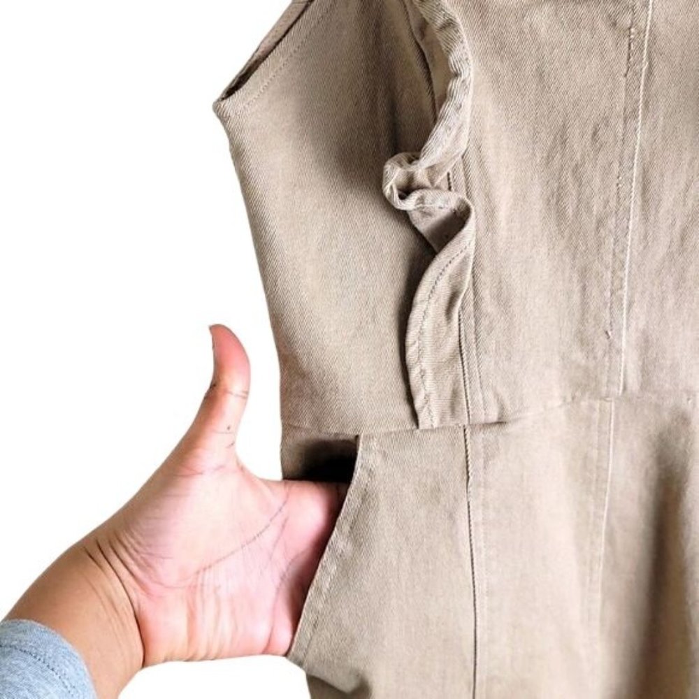 Aqua Women Beige Stretch Square Neck Back-Zip Ruffle Jumpsuit no belt XS $198 - Picture 4 of 12